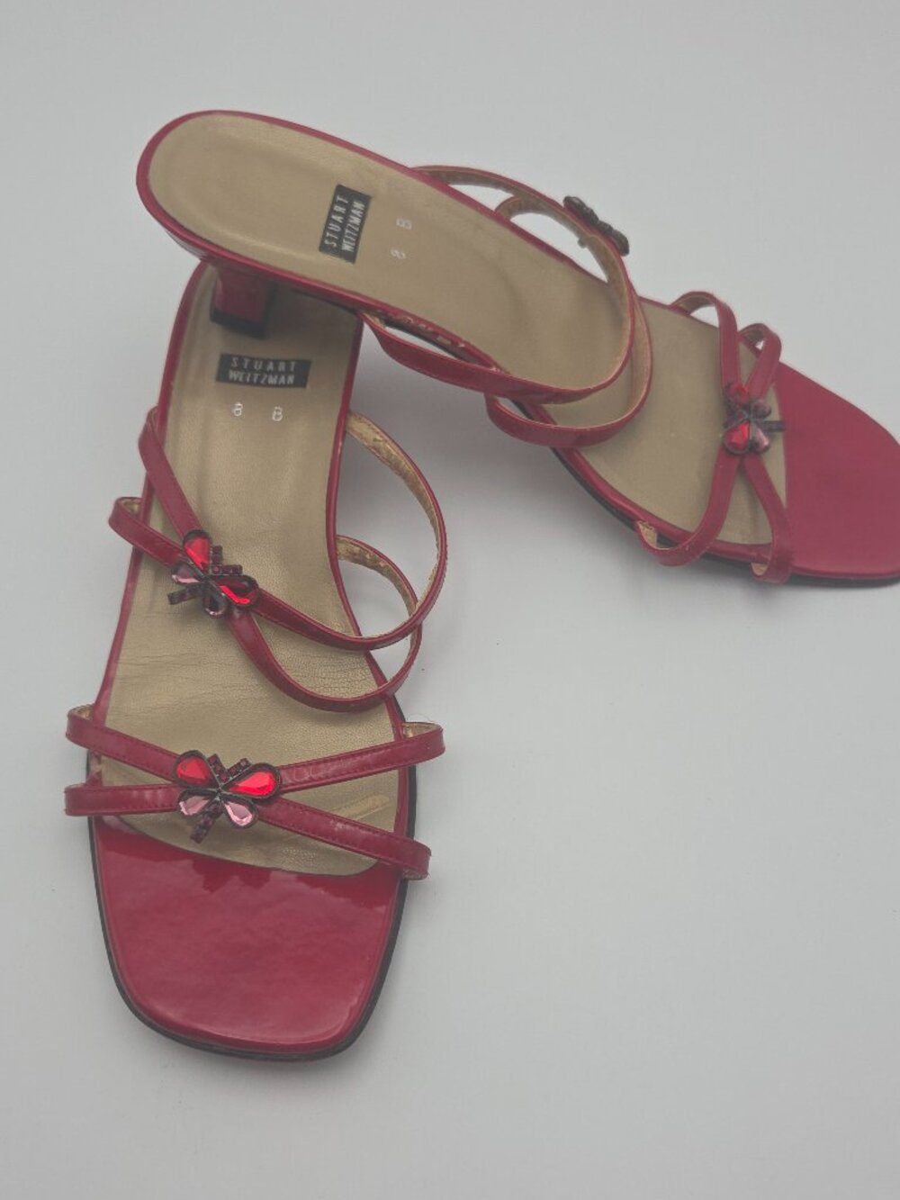 Stuart Weitzman Red Strappy Gem-Accent Sandals